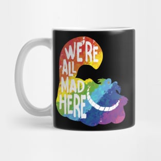 Alice we mad here rainbow black Mug